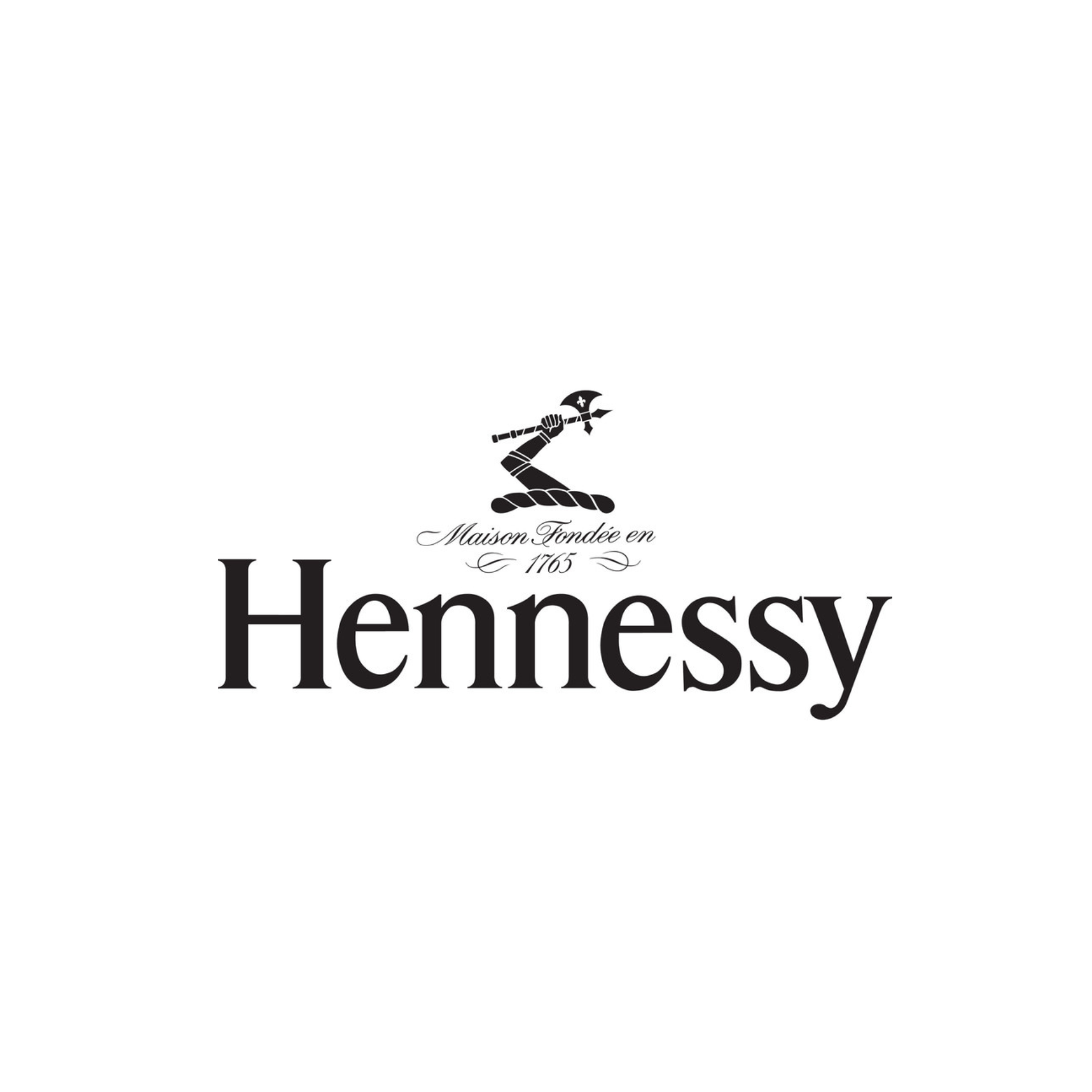 A black and white logo for hennessy cognac on a white background.