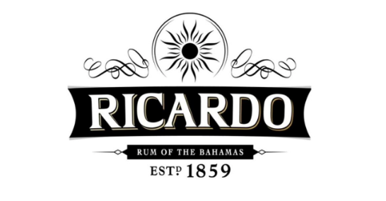 A black and white logo for ricardo rum of the bahamas