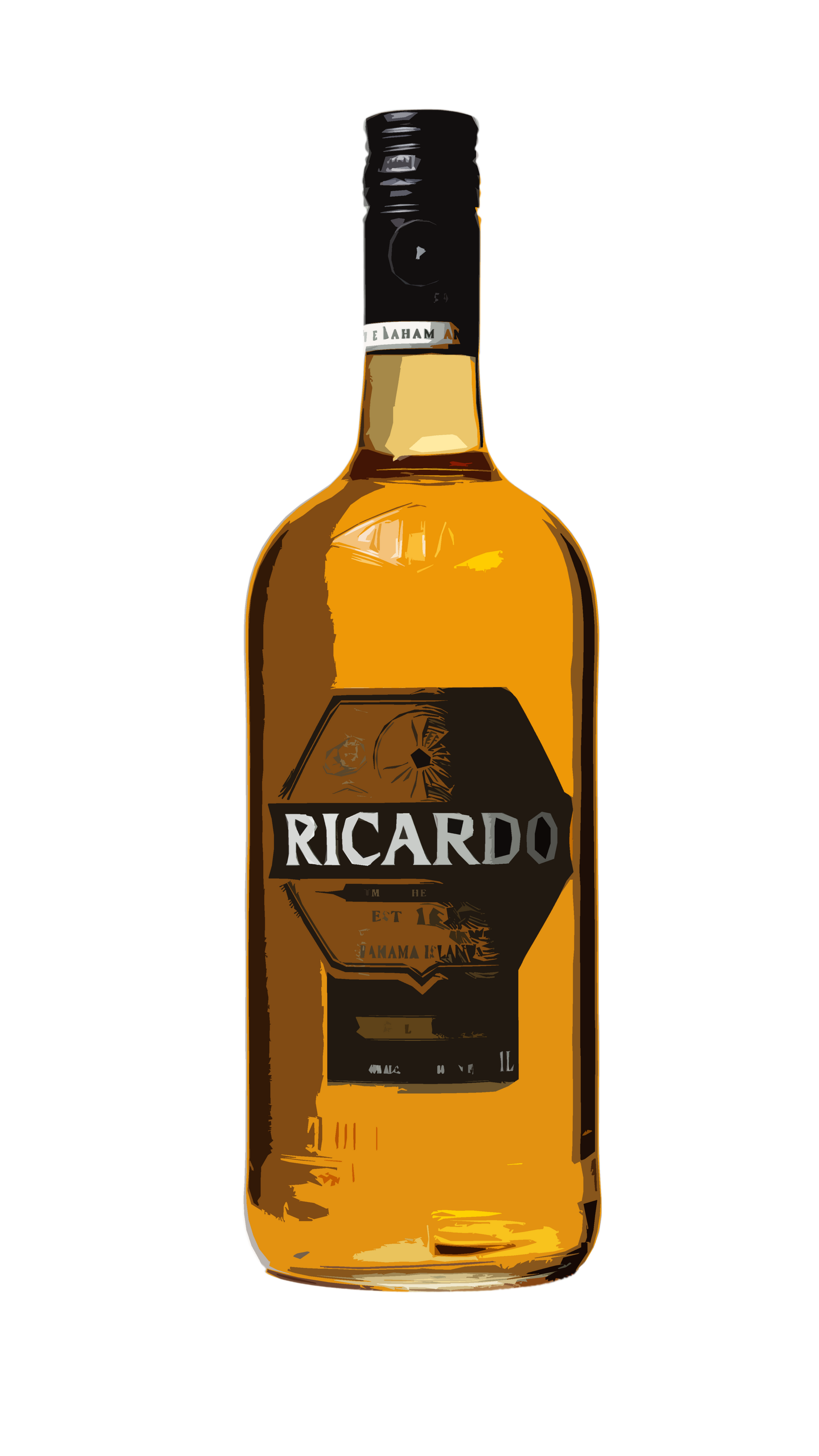 A bottle of ricardo liquor on a white background