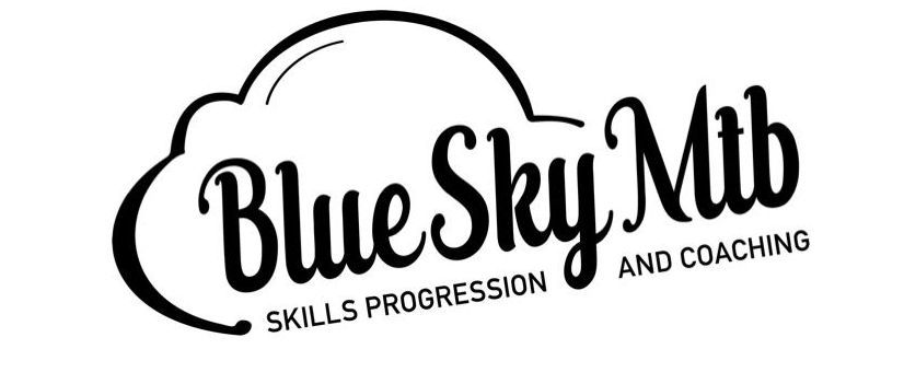 A black and white logo for blue sky mtb skills progression and coaching