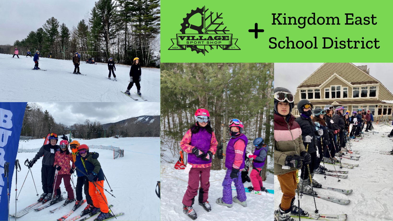 Collage of students skiing