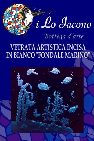 vetrata artistica incisa in bianco con fondale marino