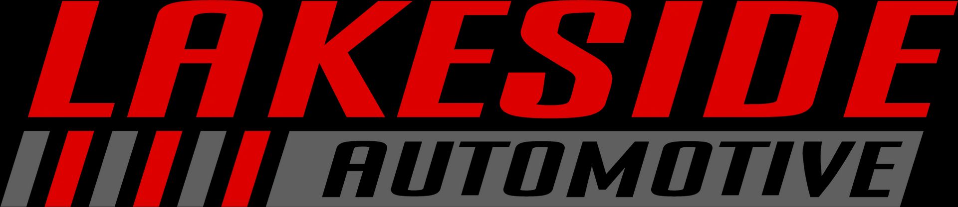 Lakeside Automotive logo with red text over gray, black background.