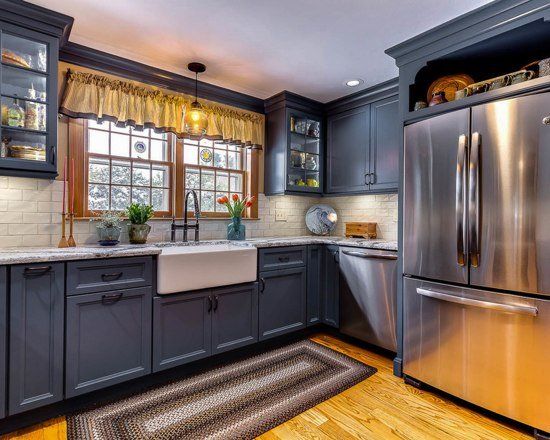 Colonial Blue Kitchen with Marble Baking Area