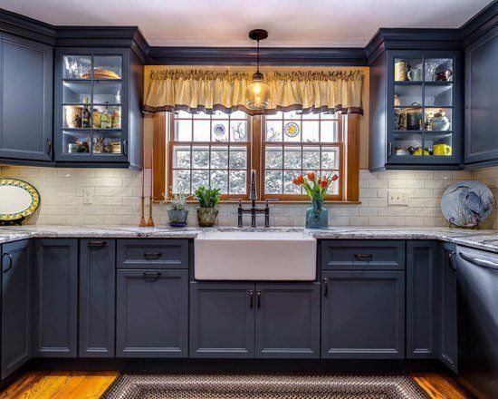 Colonial Blue Kitchen with Marble Baking Area