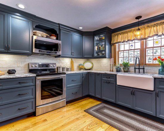 Colonial Blue Kitchen with Marble Baking Area