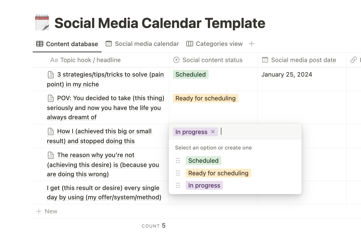 notion instagram content planner