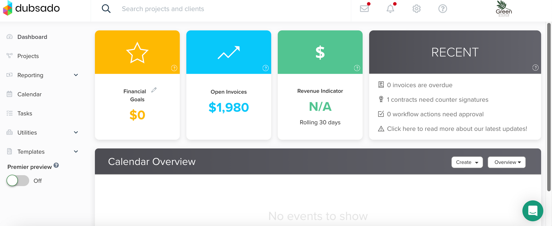 dubsado dashboard