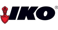 A black and red logo for iko with a red shield on a white background.