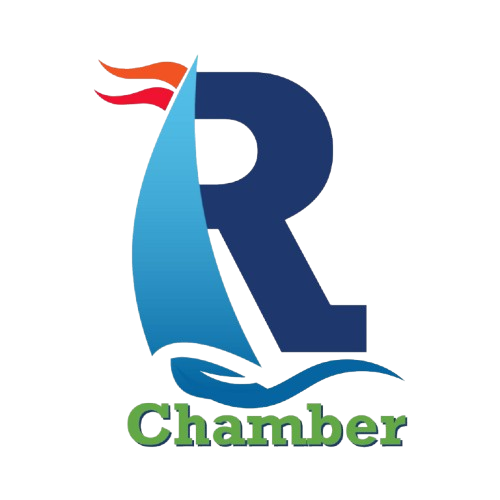 A logo for the chamber with a sailboat and the letter r