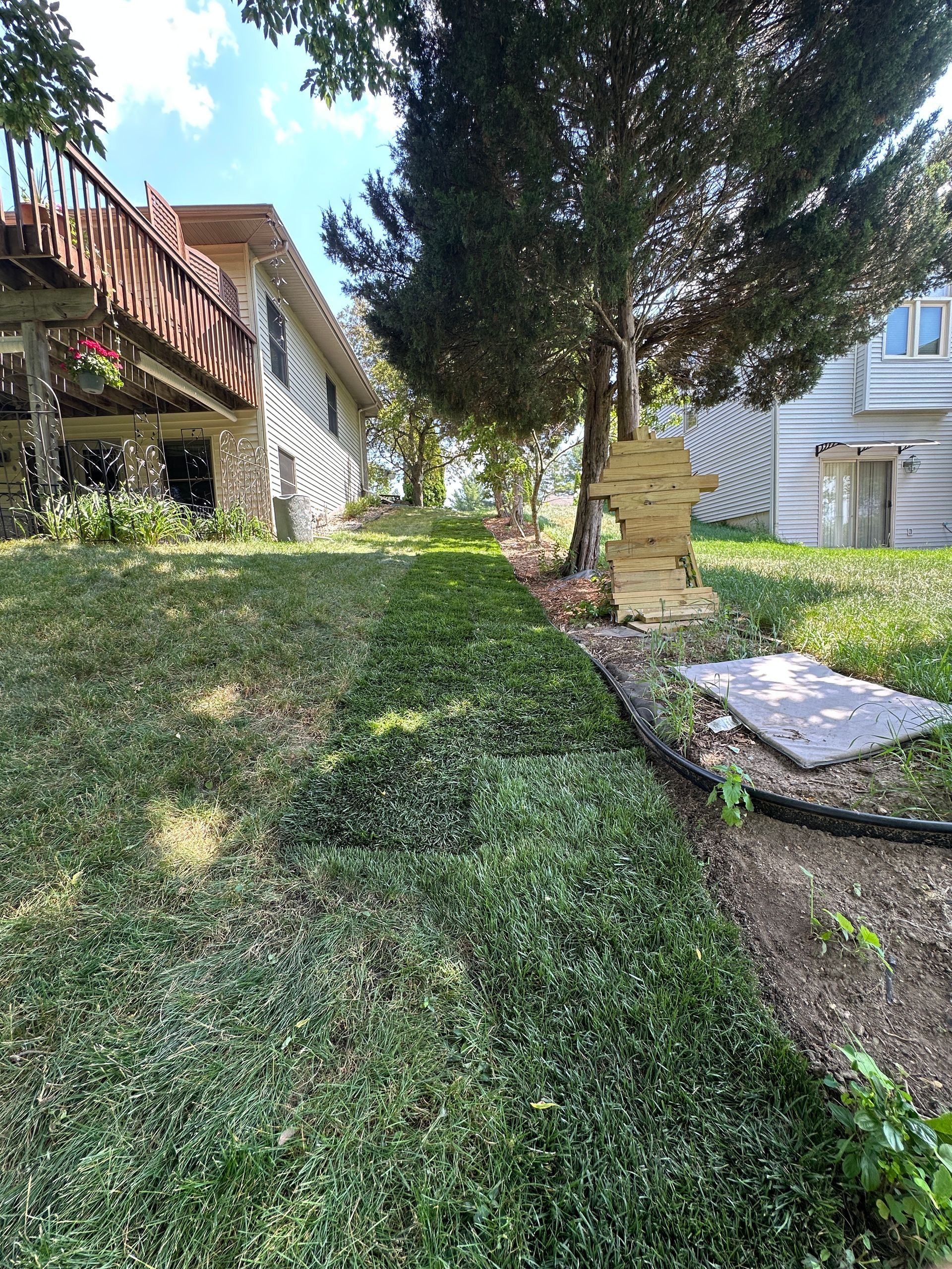 Backyard grading repair with sod installation to correct erosion and restore lawn area in East Lansing, Michigan