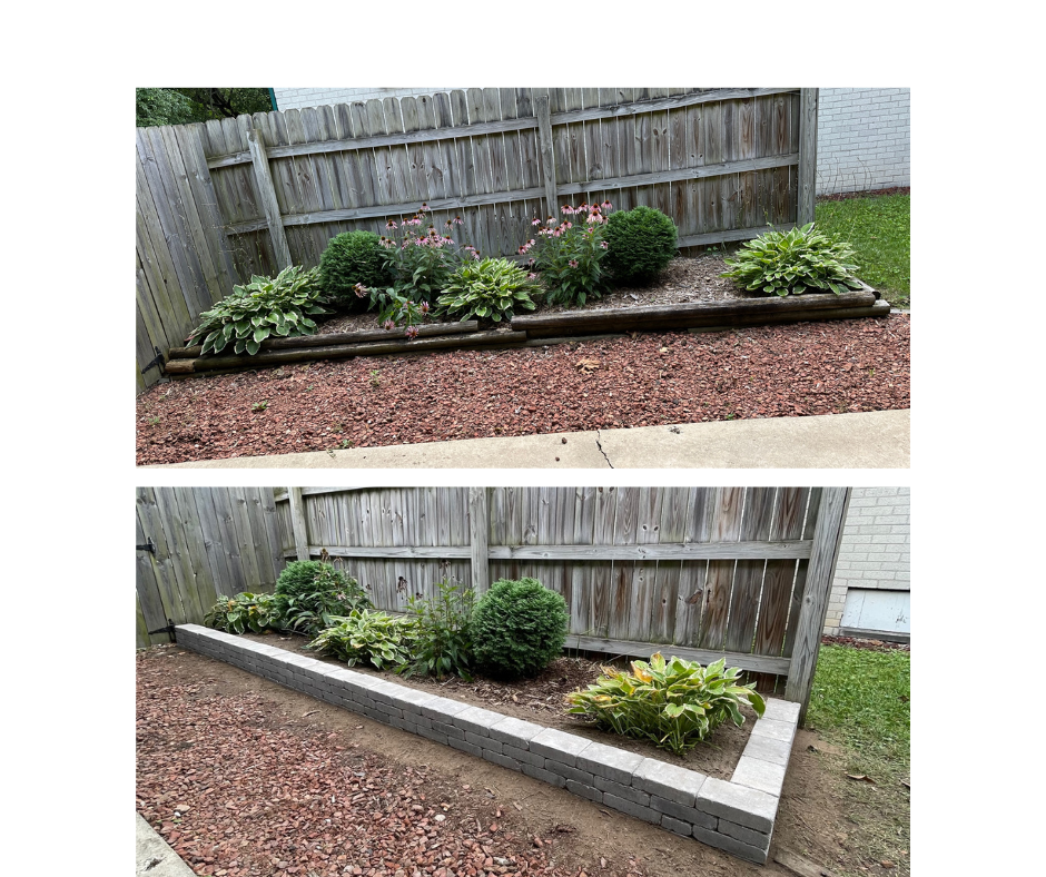 Raised bed in Greater Lansing, MI using landscape blocks. Hardscaping