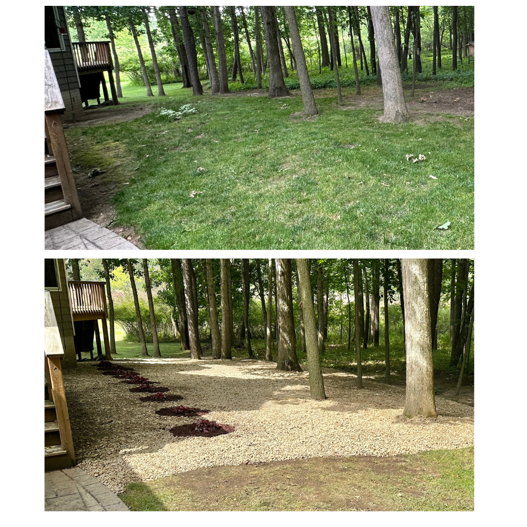 Stone bed install in Dansville, MI with perennial plantings