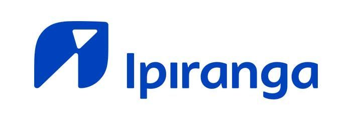 Logotipo azul da Ipiranga com um símbolo em forma de folha e a palavra 