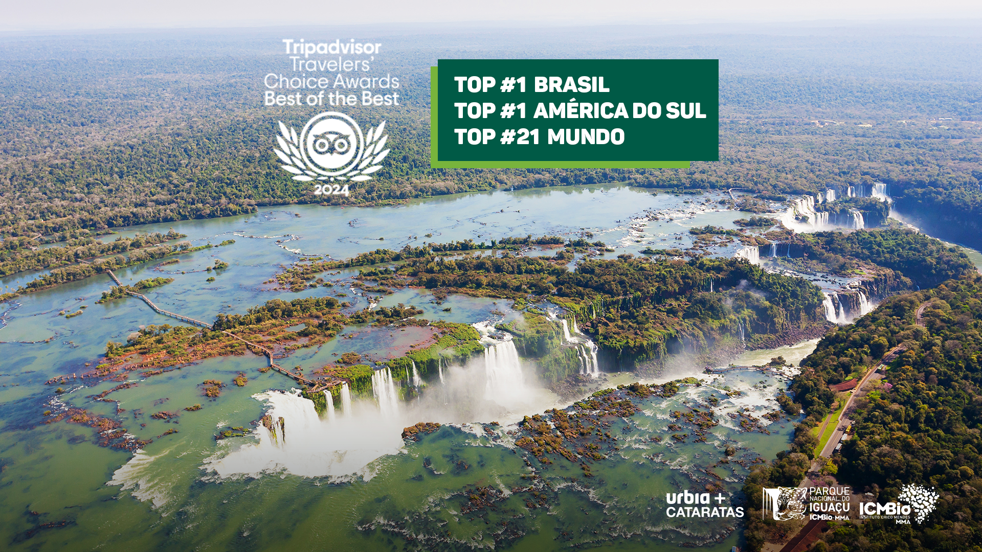 Cataratas do Iguaçu no Brasil, classificadas como nº 1 no Brasil e na América do Sul, e nº 21 no mundo.
