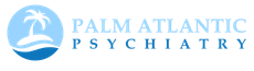 Palm Atlantic Psychiatry logo: a palm tree on an island with waves inside a light blue circle, text next to it.