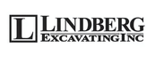 A black and white logo for lindberg excavating inc.