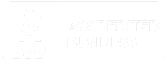 a white sign that says `BBB` accredited business '' on a white background.