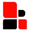 Red and black abstract logo: two rounded squares, a rounded rectangle, and a small square.