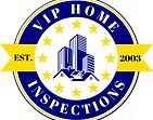 Logo for VIP Home Inspections: blue and gold circular design with buildings and stars.