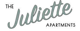 Logo for The Juliette Apartments featuring the word "Juliette" in a grey, cursive script above the word "APARTMENTS."