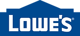The logo for lowe 's is a blue building with a white roof.