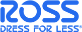 The logo for ross dress for less is blue on a white background.
