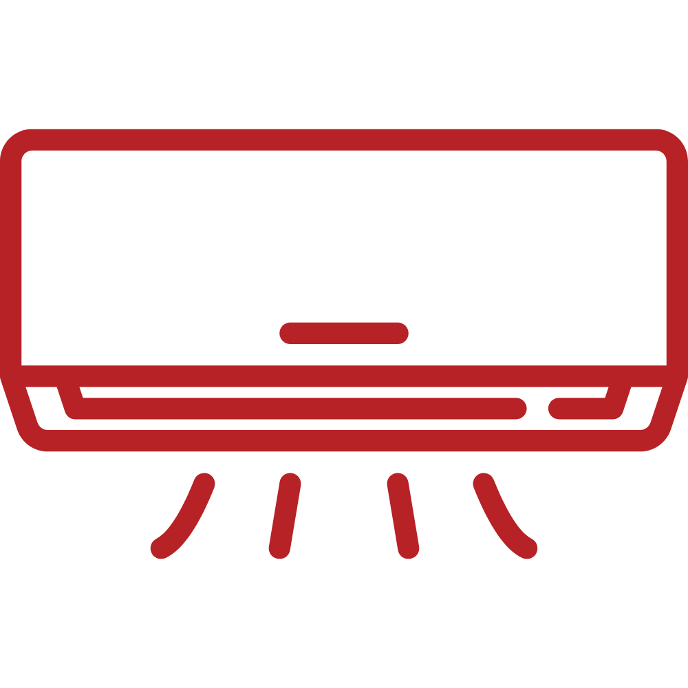 Red outline of an air conditioner blowing cool air.