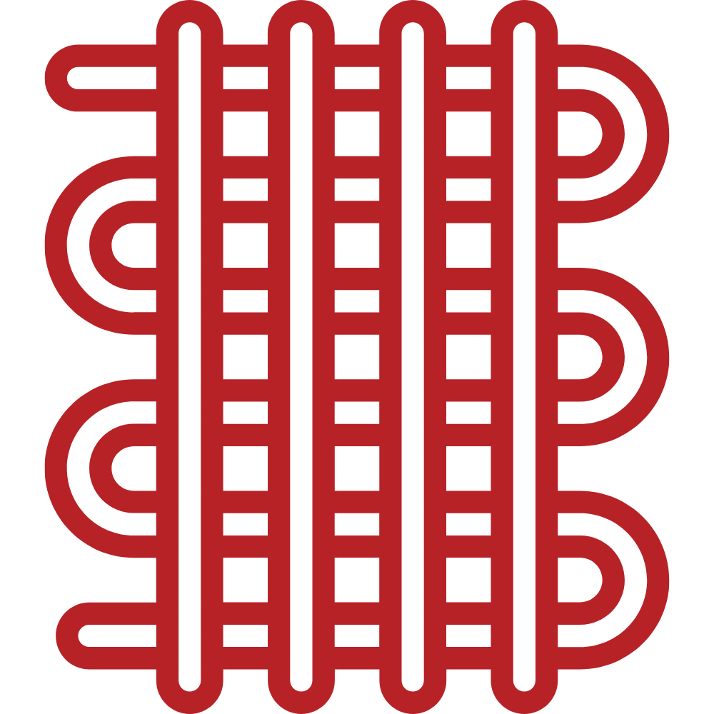 Red and white illustration of a woven fabric or textile pattern.