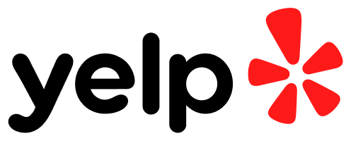 a yelp logo with a red star on a white background .
