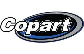 Copart logo, white text on a black and blue oval.