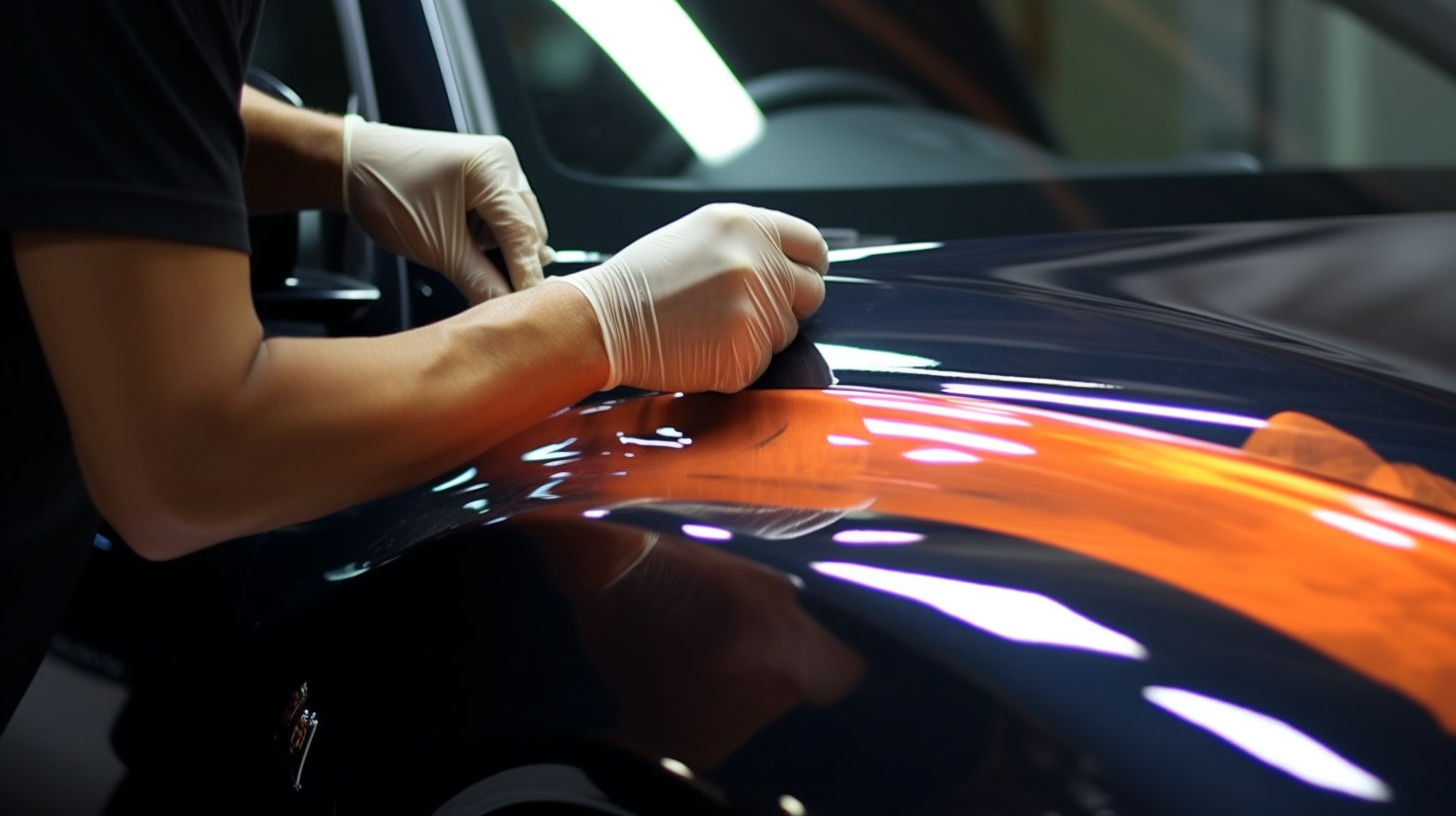 one of our technician smoothing out a newly applied paint protection film