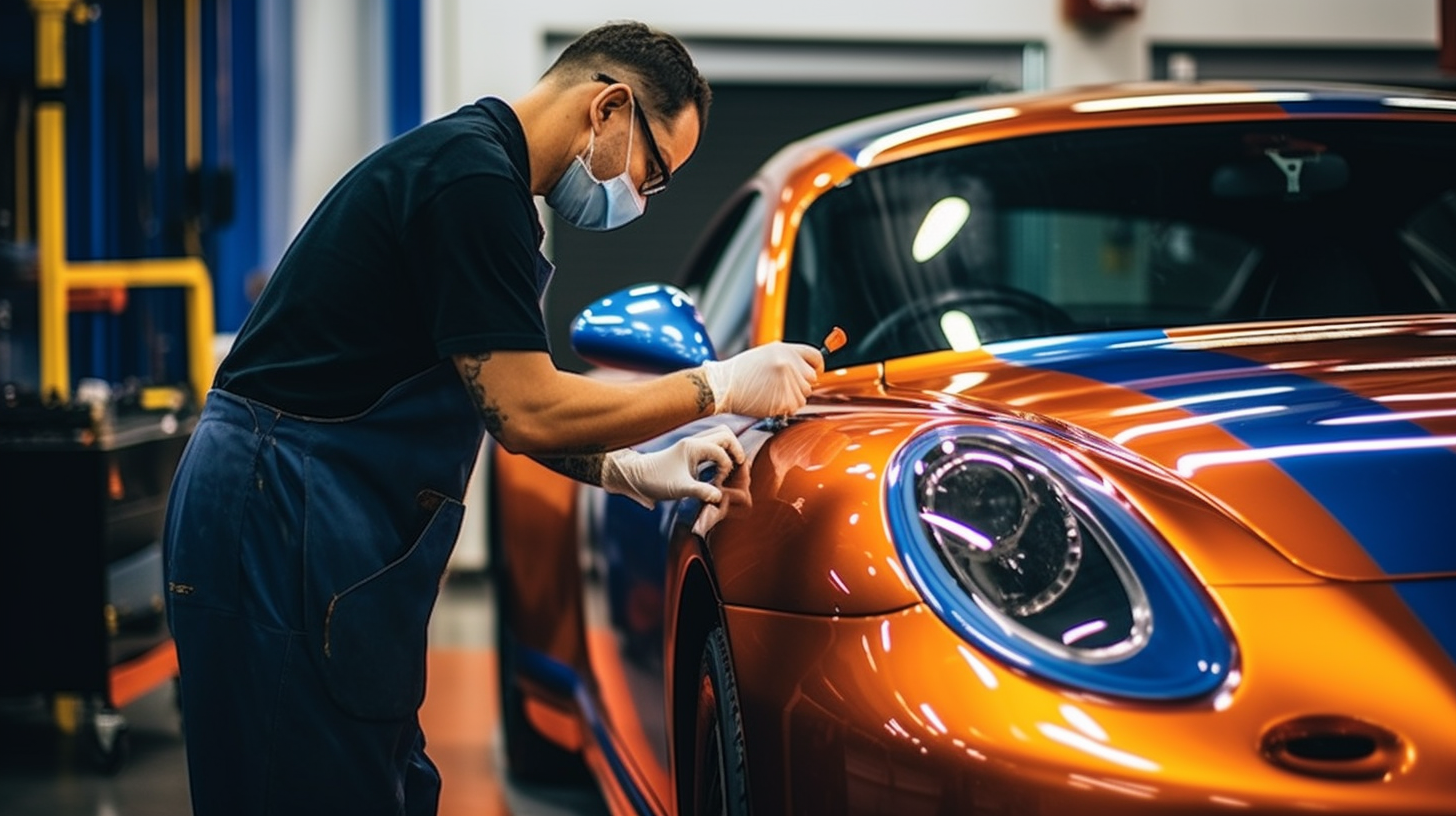 a porsche having it's paint corrected and touched up by a skilled technician on our team