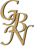 Monogramma con lettere serif dorate intrecciate C, G, B e R su sfondo bianco.
