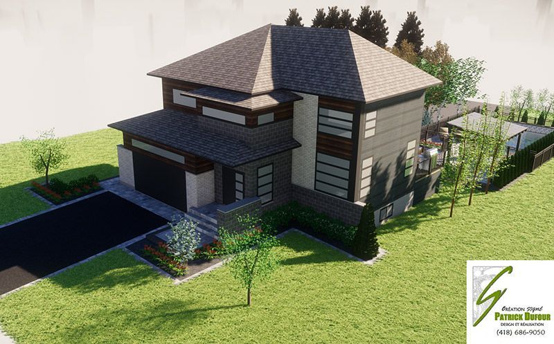 Une vue aérienne d'une maison avec beaucoup d'arbres devant elle.