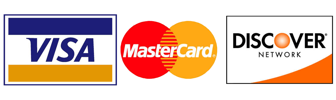 Master Card, Visa and Discover Cards Accepted