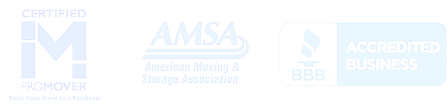 Smooth Move & Delivery professional certifications: Certified ProMover, AMSA member, and BBB Accredited Business logos.