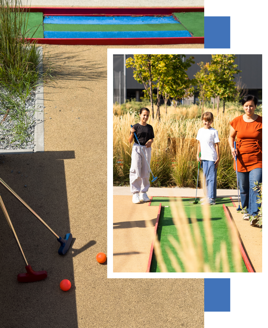 A group of people are playing a game of croquet