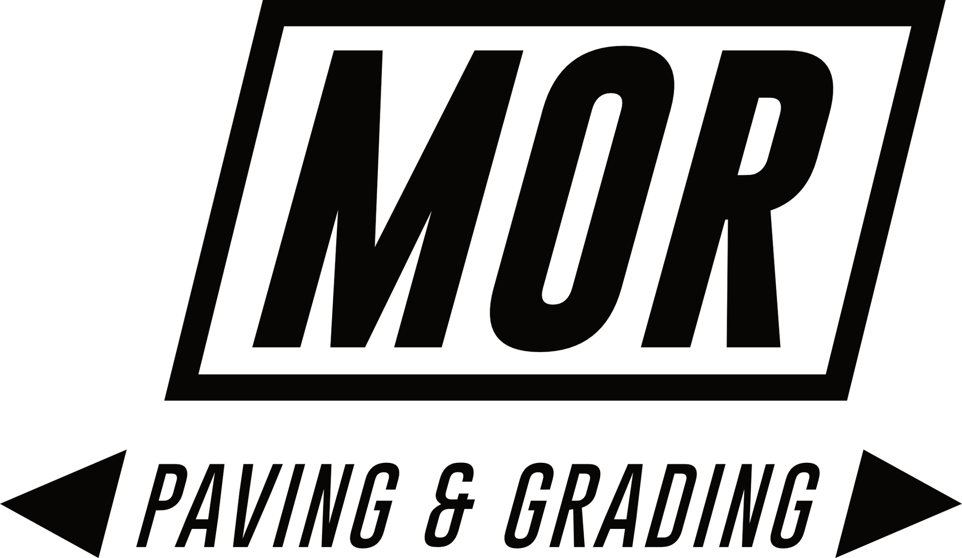 The logo for mor paving and grading is black and white.