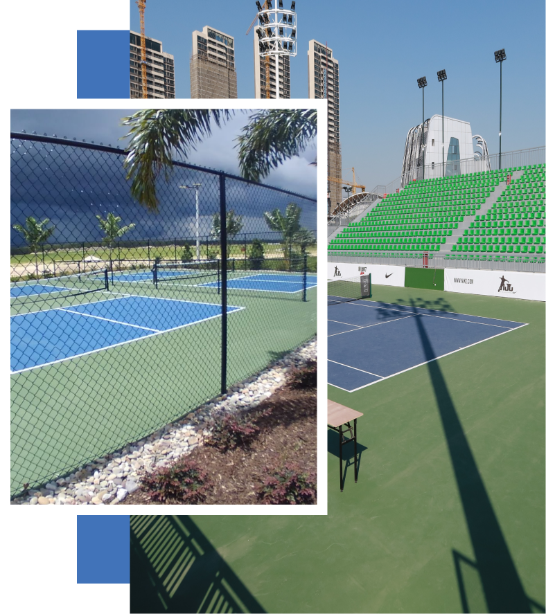 A picture of a tennis court and a picture of a tennis stadium 