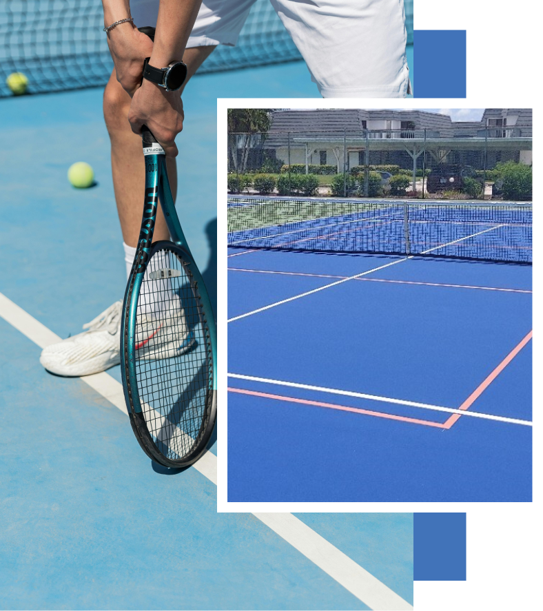 A man in a yellow shirt is playing tennis on a tennis court.