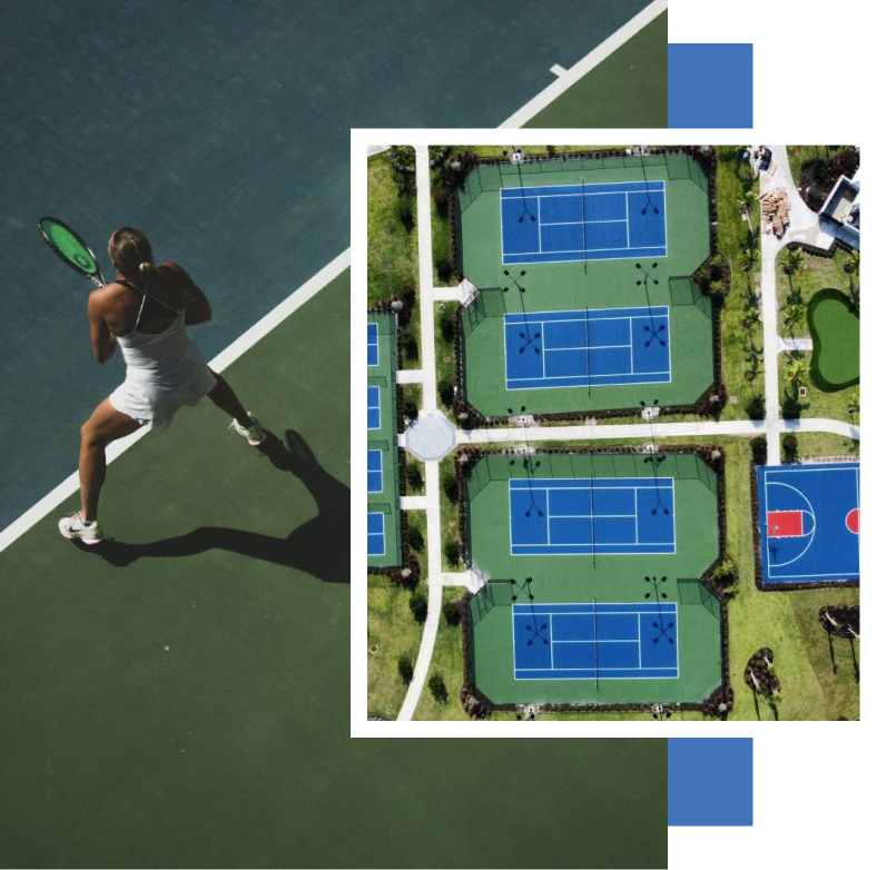 A woman is swinging a tennis racquet on a tennis court