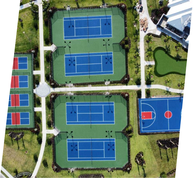 Aerial View of Tennis Courts and a Basketball Court