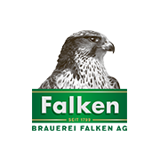 Ein Logo für die Falken Brauerei Falken AG mit einem Falken darauf