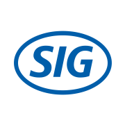 Ein blaues SIG-Logo in einem Oval auf weißem Hintergrund