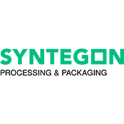 Das Logo für die Verarbeitung und Verpackung von Syntegon ist grün und weiss.