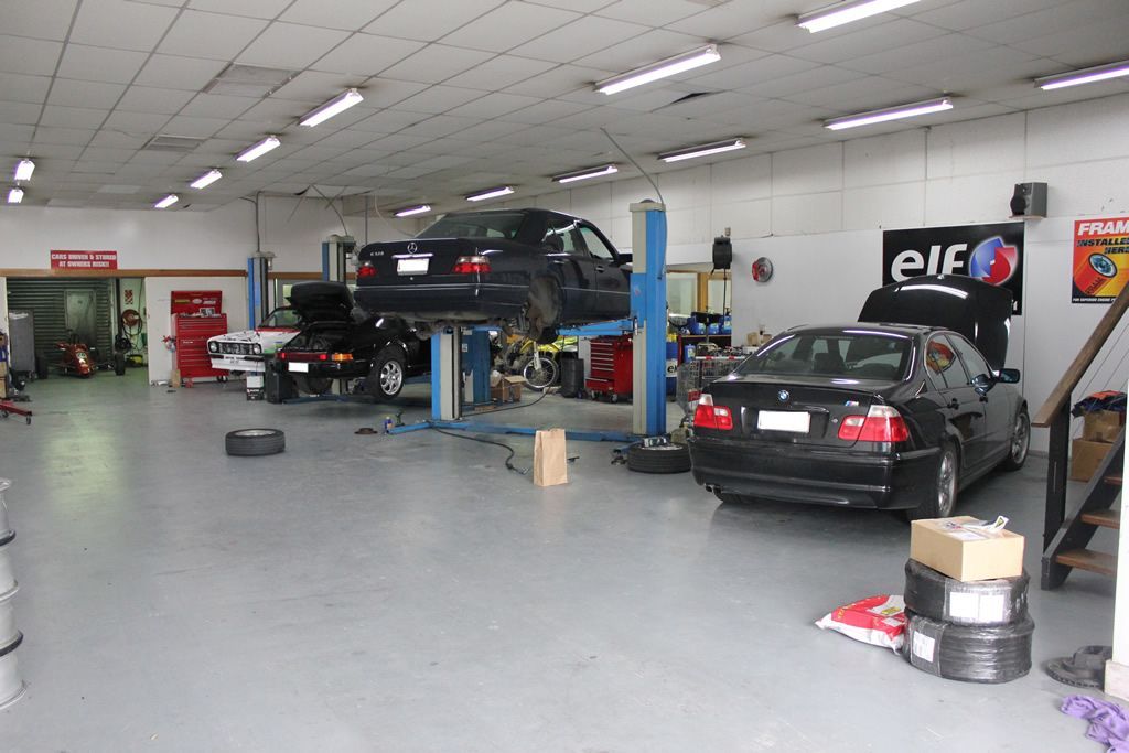 Euro cars on ramps at workshop wigram Chch