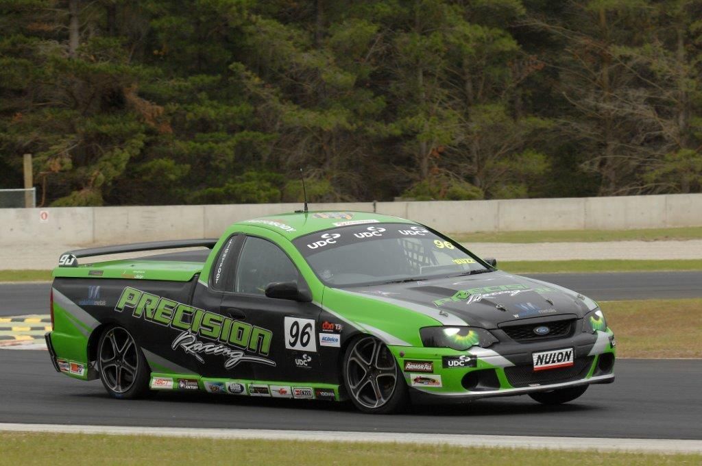 Precision racing Ford Ute on race circuit in Canterbury