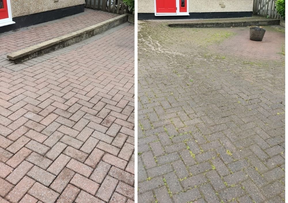 Jimmy's External Cleaning Services before and after cleaning block paving driveway