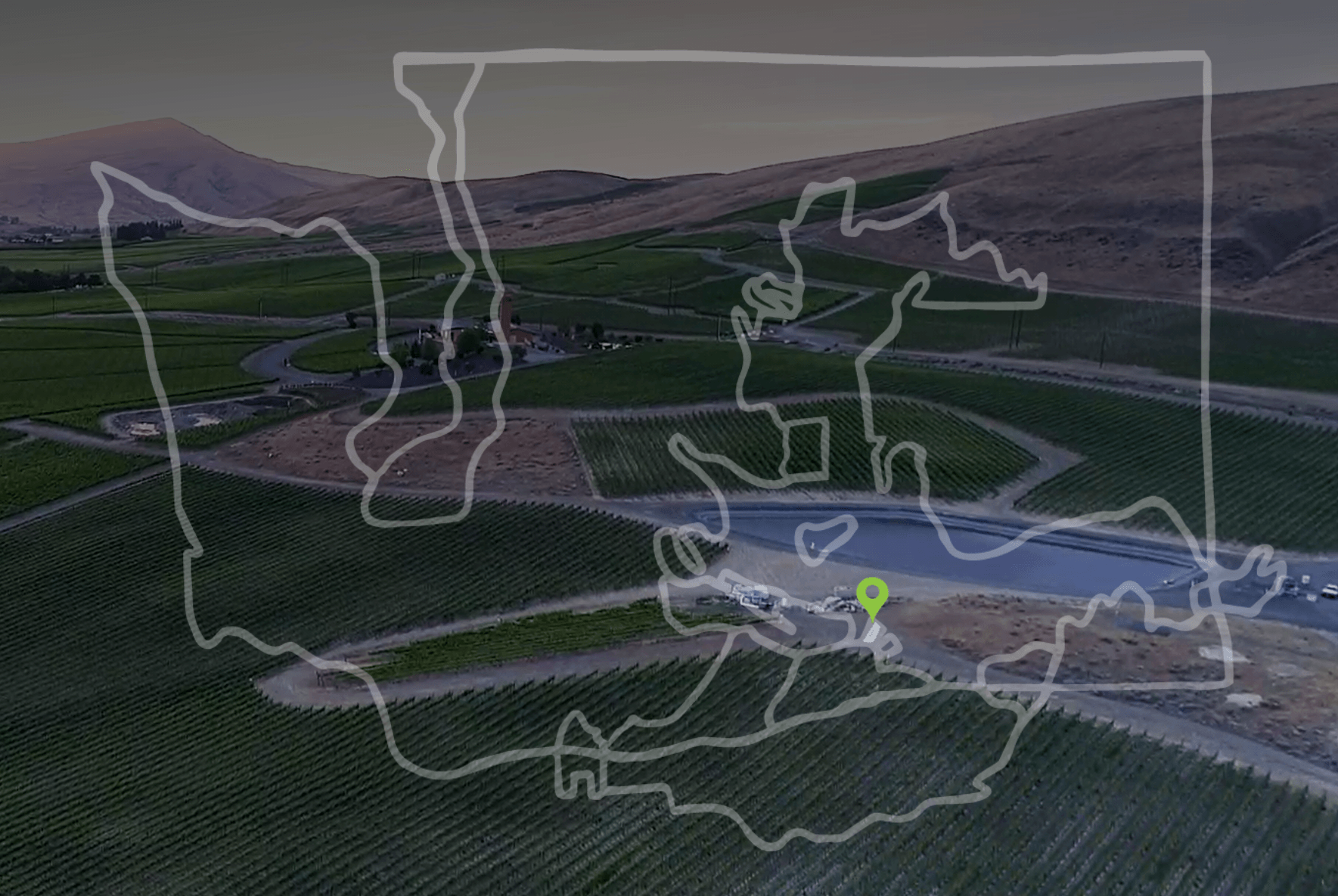 An aerial view of a map of the united states with a yellow pin pointing to the state of washington.